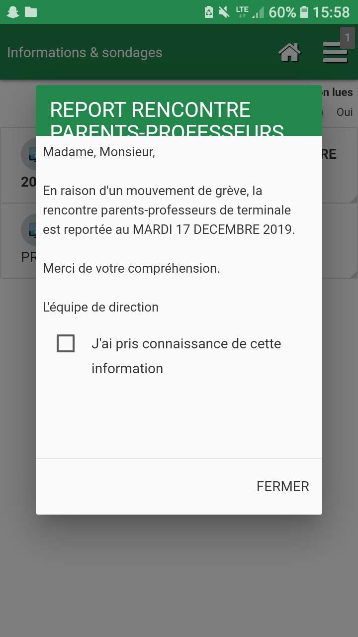 Report de la réunion parents-profs de Terminale.