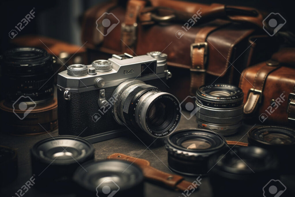 216772995 artfully arranged vintage camera and accessories collection