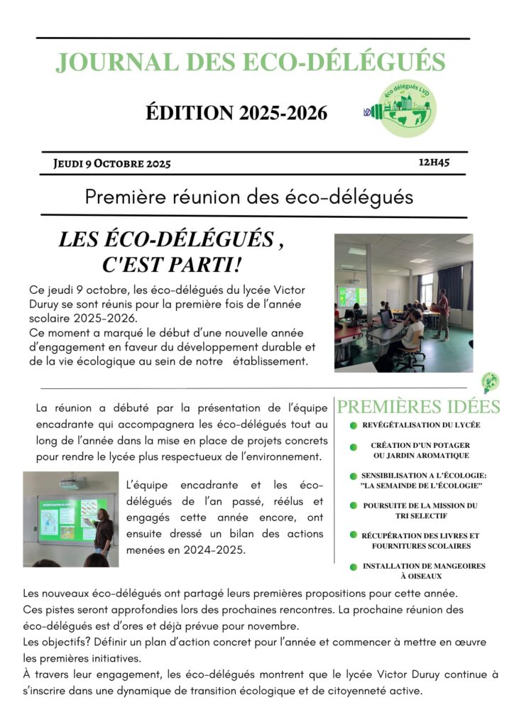 journal eco delegues 2025 2026 nulmero 1